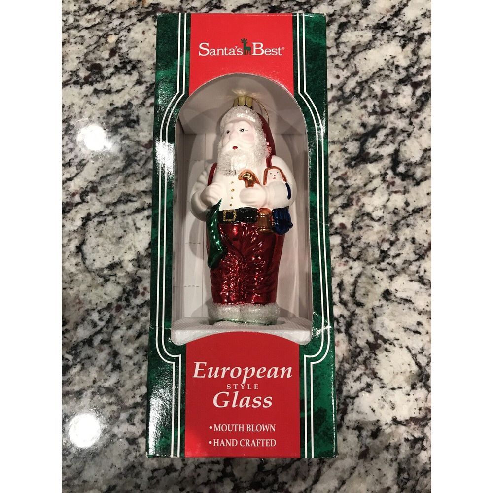Santa's Best European Style Glass Santa Claus Glitter Christmas Ornament Vintage